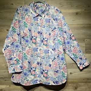 Talbots Button Up Floral Shirt Top 1X Lightweight Cotton Long Sleeve Multicolor